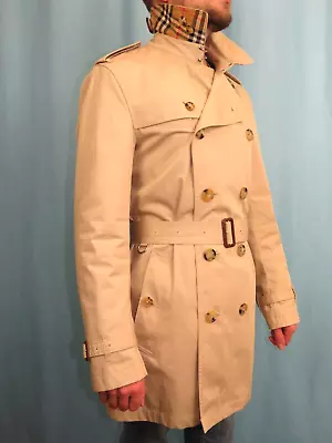 $2350 Burberry Britton Fawn Beige Cotton Check Collar Trench Coat Us 38 Eu 48 • $765