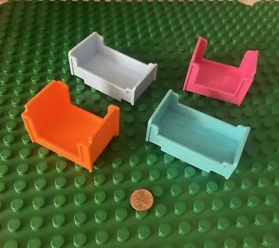 Lego Duplo - Lot Of (4) Bed Furniture Pieces Parts Pink Orange Teal Blue S2 • $4.99