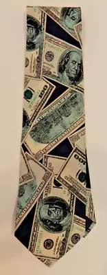 VINTAGE Novelty Hundred Dollar Bills Benjamin Franklin Necktie Polyester Myanmar • $8