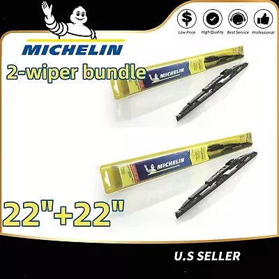 2 Michelin Wiper Blades Size 22  + 22  -  HIGH PERFORMANCE  -Front Left & Right • $22.96