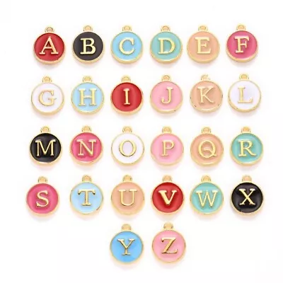 26 Pcs Gold Round Alphabet Letter Initial Enamel Disc Jewelry Bracelet Charms • $4