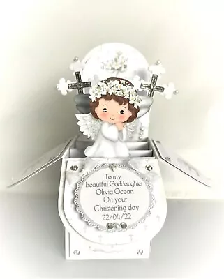 Handmade Pop Up Box Personalised Girl Christening Card • £5.50