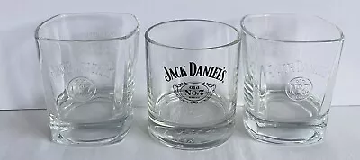 JACK DANIELS Tennessee Whiskey Bourbon Embossed Glasses 3 Drinking Glass Barware • $39.94