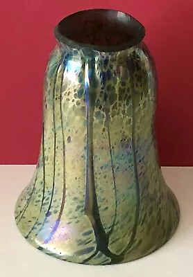 ANTIQUE Vintage Blue GOLD Green Iridescent ART GLASS 4.5” X5.5” LAMP Light SHADE • $39.99