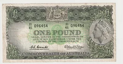 1961 Australia 1 Pound Banknote - Coombs / Wilson - R34 - Fine - # 31914 • $33