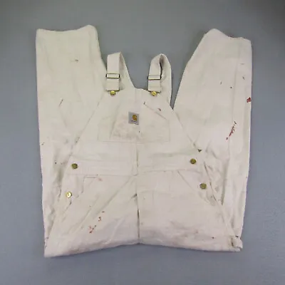 Vintage Carhartt Overalls Mens 34x30 White Canvas Bib Painter Carpenter Splatter • $119.97