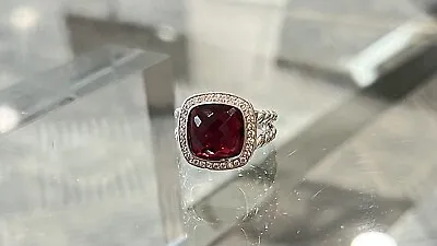 David Yurman Sterling Silver 11mm Albion Ring Red Garnet With Diamonds Size 7 • $189