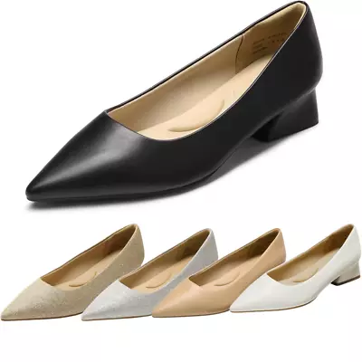 Women Comfortable Slip On Pumps Low Chunky Heel Pointed Toe Pump Shoes • $25.99