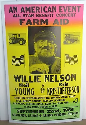 Vintage Willie Nelson Farm Aid Concert Poster 1985 Neil Young Champaign IL • $19.79