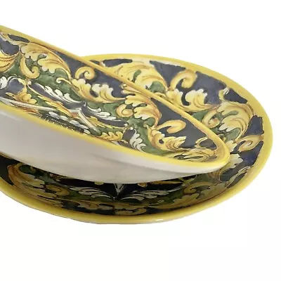 2 Ceramicheitalia 9  Pasta Soup Salad Bowls Hand Painted Italy Blue Yellow New • $61.14