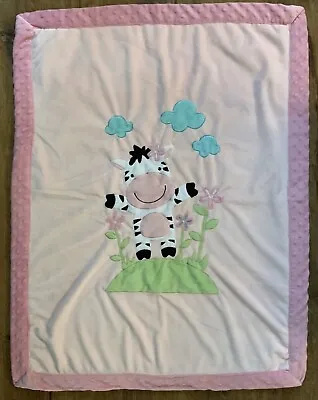 Little Miracles Costco Pink Zebra Cow Sherpa Baby Blanket Thick Plush Warm • $18