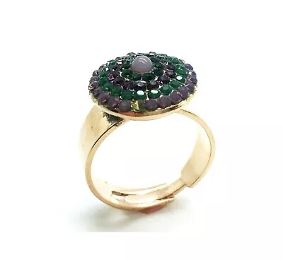 Mariana Ring Round Shape Purple & Forest Green Austrian Crystal  Tigris Silk ... • $85