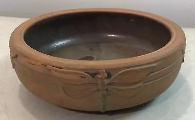 Antique Peters And Reed 1900’s Moss Aztec Brown Dragon Fly Tulip Low Bowl As Is  • $45