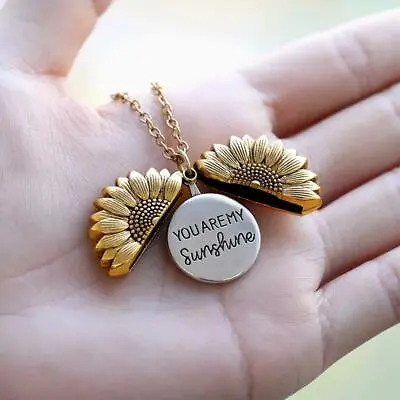 Custom Inspirational Quotes Sunflower Open Locket  Chain Pendant Necklace AU • $6.49