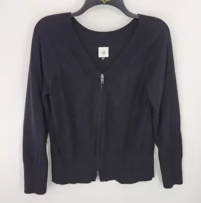 Cabi Cardigan Sweater Womens Medium Black V-Neck Zip Up Modern Staple Piece • $17.62