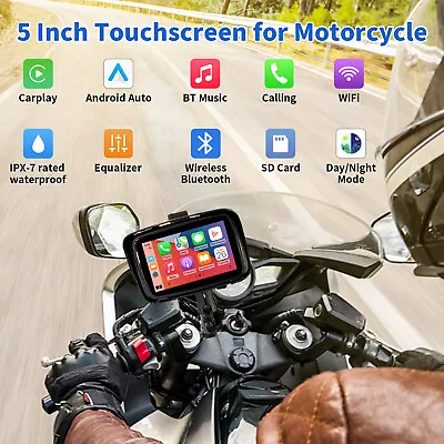 GPS Portable Motorcycle Navigator Wireless CarPlay Waterproof 5 IPS Touch Screen • $159