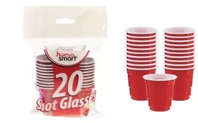 Home Smart Mini Red Cups 2oz Plastic Shot Glasses 20 Ct Drink Party Disposable • $6.91