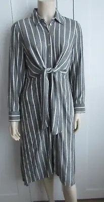 Mint Velvet Striped Shirt Dress Front Tie Grey & White Size 10 • £18