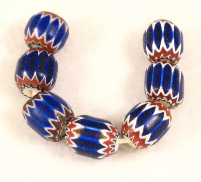 7 Old Venetian Six Layer BLUE CHEVRON Glass African Trade Beads A • $35.99