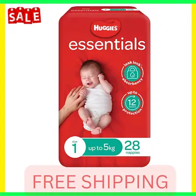 $22.99 • Buy New-2x-Huggies Essentials Nappies Size-1 (up To 5kg)-28 Count-Au