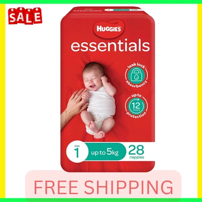 $22.99 • Buy New-2x-Huggies Essentials Nappies Size-1 (up To 5kg)-28 Count-Au