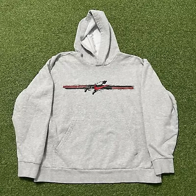 Vintage Y2K 00s Nike Gray Center Swoosh Graphic Hoodie Large L Embroidered • $69.99