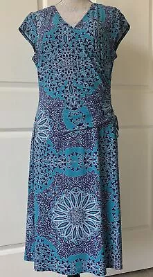 Evan Picone Blue Floral Paisley Short Sleeve Stretch Midi Dress Sz 14 • $22.99