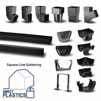 PVC Square Black Gutter Guttering | Brackets | Union | Clips | Downpipe | UPVC • £2.17