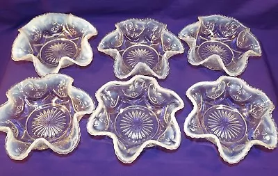 6 Vintage Dugan / Diamond Victor - Jeweled Heart Berry Bowls French Opalescent  • $69.99