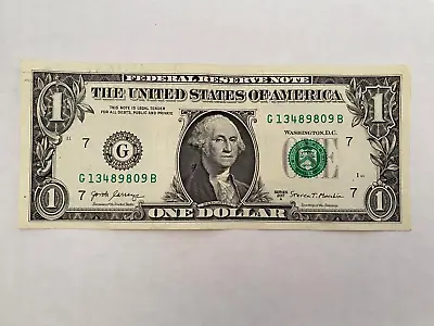 One Dollar Bill Serial Number G 13489809 B $1 Note US Real Money Collectibl GOOD • $4.99