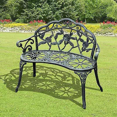 Outdoor Patio Garden Bench Yard Park Furniture Cast Aluminum Antique Rose Design • $113.99