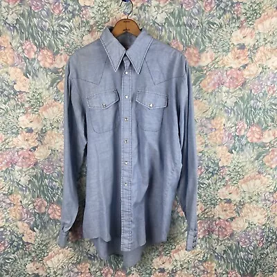 King Size Pearl Snap Shirt Chambray Shirt 38 Long Extra Large Vintage Western • $16.99