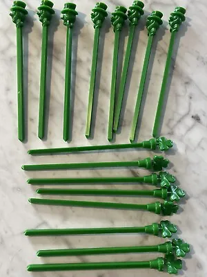 Vintage Lot Of 16 Swizzle Drink Cocktail Stir Sticks Leprechaun Shamrocks Green • $20