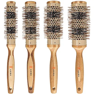Kobe Hair Brush Radial Heat-Retaining Ceramic Bamboo Rnd Barrel 4 Sizes 25-42mm • £41.88