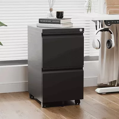 Rolling Office Cabinet Organizer File Storage Lock Metal Filing Cabinet 2 Drawer • $119.99