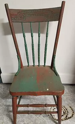 Antique Green Pressed Back Spindle Chair • $49.99