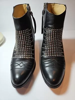 Women's  Metal  Studded  Boots Size 8 1/2  Black    Leather Sole Child Well Made • $18.88