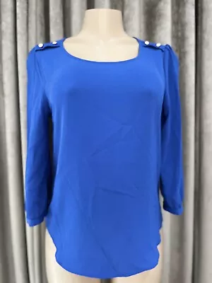 Mine Top Women Small  Blouse Sheer Long Sleeve Blue Casual. • $4