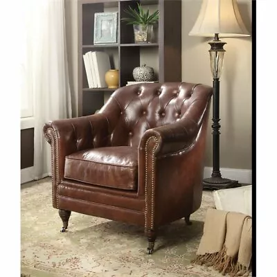 ACME Aberdeen Chair In Vintage Dark Brown Top Grain Leather • $1301.99