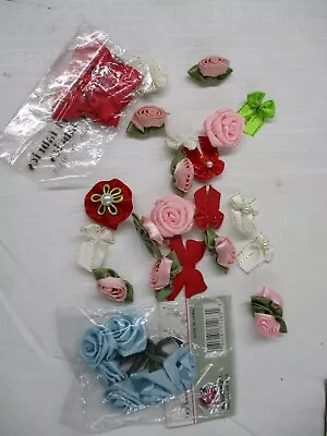 Mixed Lot Of Satin Ribbon Rose Flower And Bows - Applique Sewing Bow Craft • $4.50