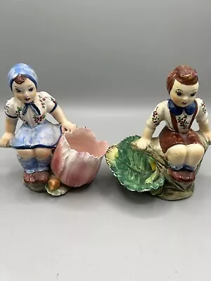 2 Vintage Carlo Mollica Handpainted Girl Porcelain Figurines With Flowers/Italy • $25