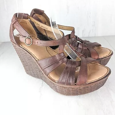 Born Brown Sandals Women's Size 8 Slip On Open Toe Leather Shoes W62234 • $34.95