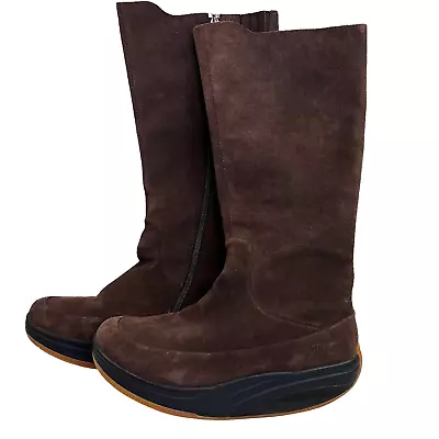 MBT Tambo Suede Boots Brown Size 9 Tall Boots LRocker Heel Leather Side Zip • $74.02