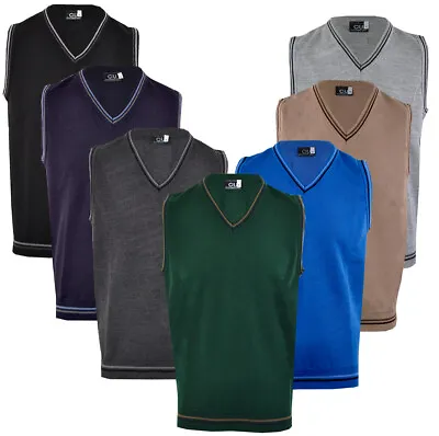 Mens Plain V Neck Sleeveless Sweater Jumper Tank Top Jersey Golf Casual S-2XL • £12.99