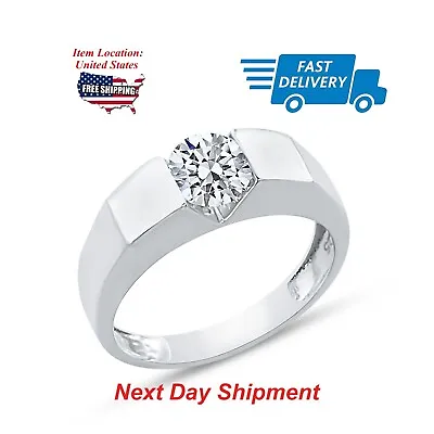 2.25Ct Tension Set Zirconia Solitaire Men's Wedding Ring In 925 Silver Size 10.5 • $80.09