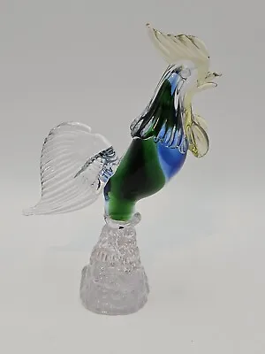 Vintage ICET Arte Murano Art Glass Rooster Green Blue  Sculpture Venezuela 8.5  • $20
