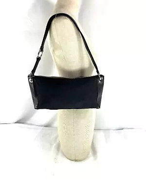 Vintage SALVATORE FERRAGAMO Gancini Black Canvas And Leather Shoulder Bag Purse • $240