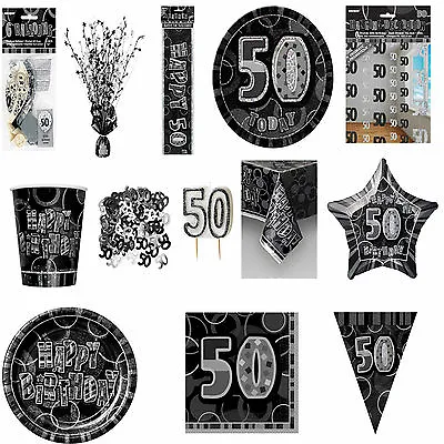 50th Black Glitz Birhtday Party Supplies Decorations Tableware 18 Items Free P+P • £2.05