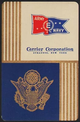 Vintage Playing Card CARRIER CORPORATION Blue Background Army Navy Flag New York • $4.79