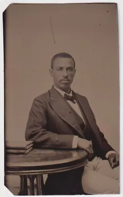 Learned AFRICAN-AMERICAN Man Seated W 2 Books : C. 1870s Vintage TINTYPE Photo • $10.99